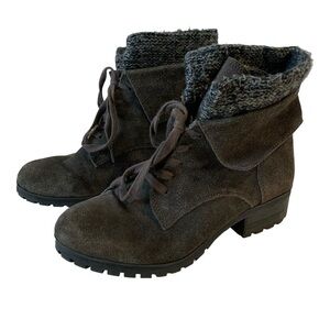 Lucky Brand 8.5M Dark Grey Suede Heeled Fold Over Women’s Ankle Booties